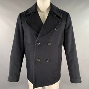 ETRO Size S Navy Abstract floral Wool Double Breasted Peacoat